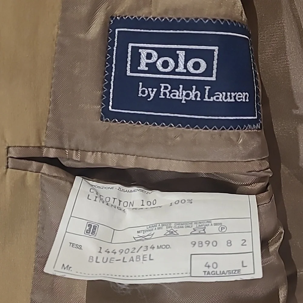 POLO BY RALPH LAUREN TAN 100% COTTON SPORT COAT BLAZER MADE IN ITALY - Picture 9 of 14